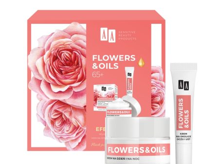 Flowers&Oils 65+ Efekt Liftingu zestaw krem przeciwzmarszczkowy na dzień i na noc 50ml + krem przeciwzmarszczkowy na okolice oczu i ust 15ml For Discount