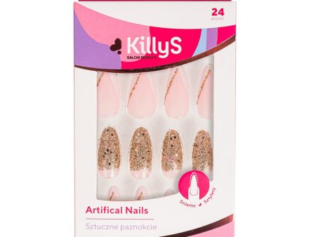 Artifical Nails sztuczne paznokcie Stiletto Golden Glitter French 24szt Sale