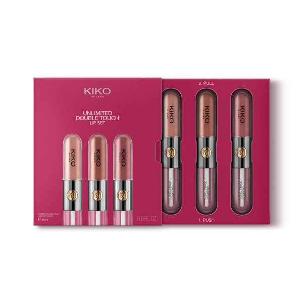 Unlimited Double Touch Lip Set zestaw do makijażu ust składający się z 3 płynnych pomadek dwuetapowych Nude Attitude Online now